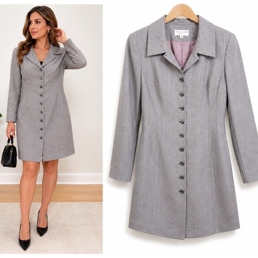 Vintage 80s Women's Saks Fifth‎ Avenue Wool Gray Coat Dress Sz 10 NWOT